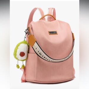 NWT Pink leather Antitheft Backpack purse with charm, stylish casual